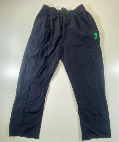 AMI Paris Navy Track Pants with Green Heart Logo