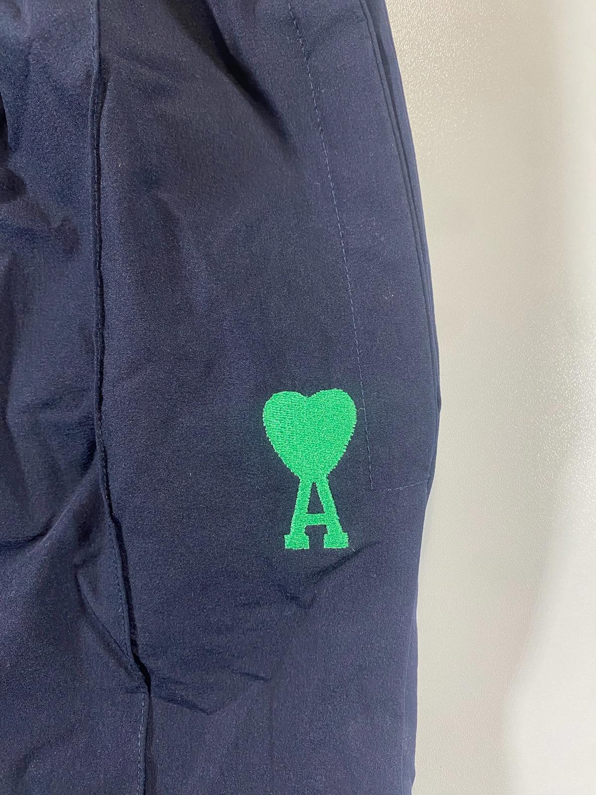AMI Paris Navy Track Pants with Green Heart Logo