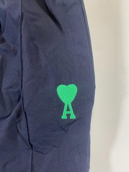 AMI Paris Navy Track Pants with Green Heart Logo