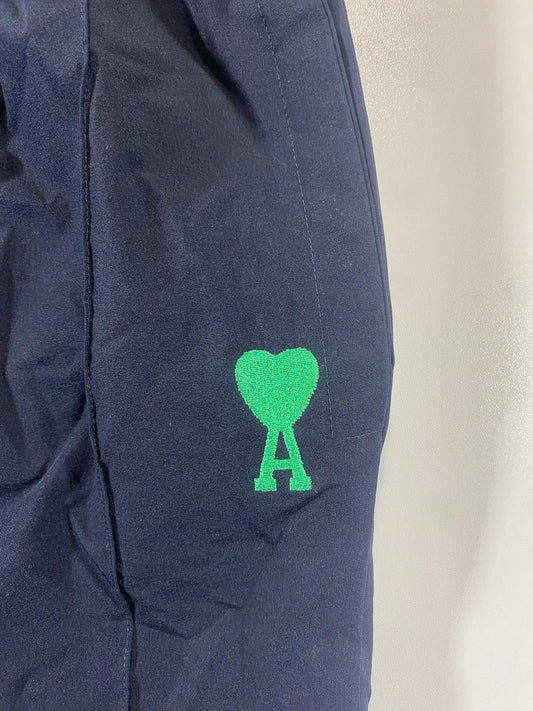 AMI Paris Navy Track Pants with Green Heart Logo