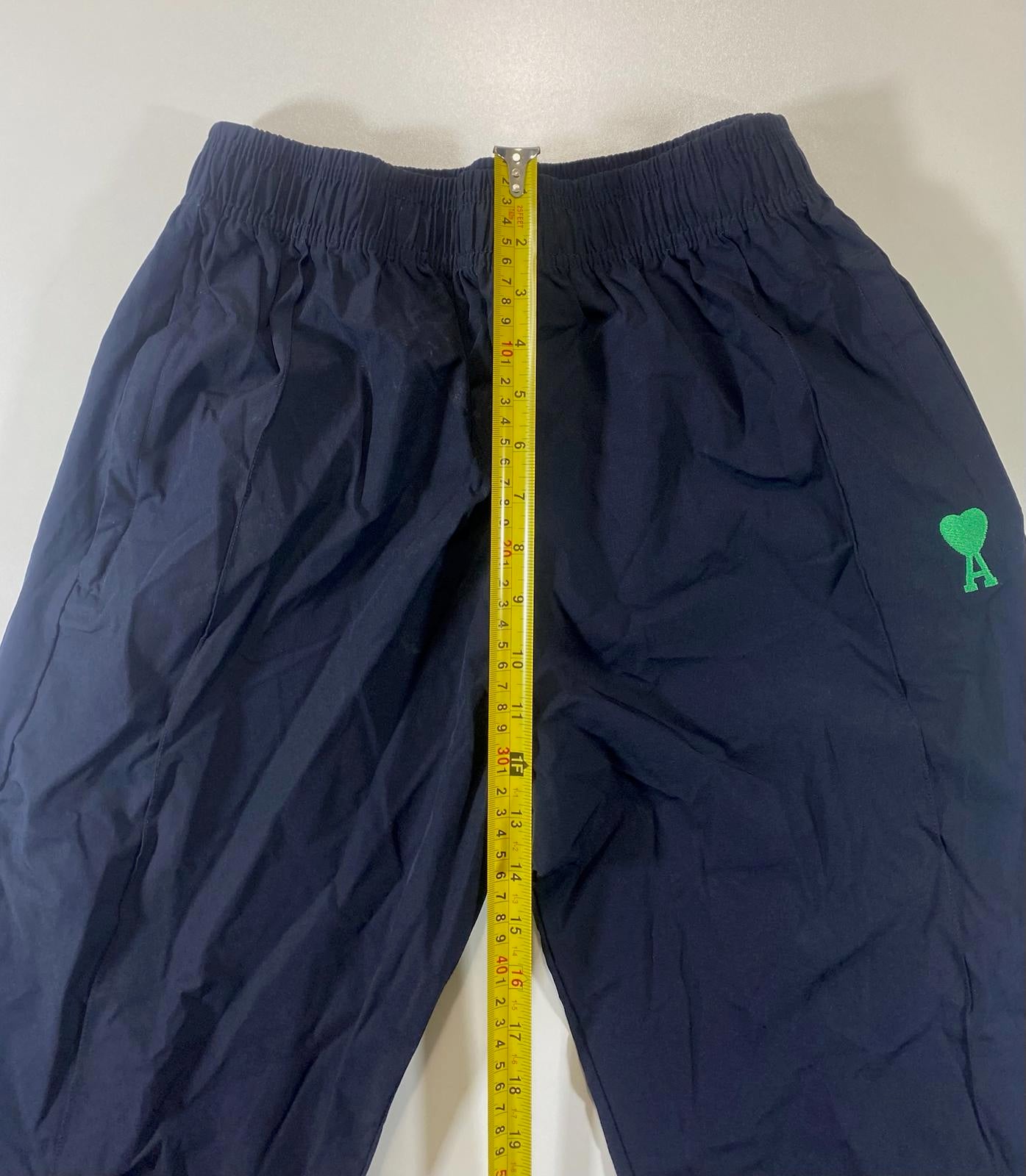 AMI Paris Navy Track Pants with Green Heart Logo
