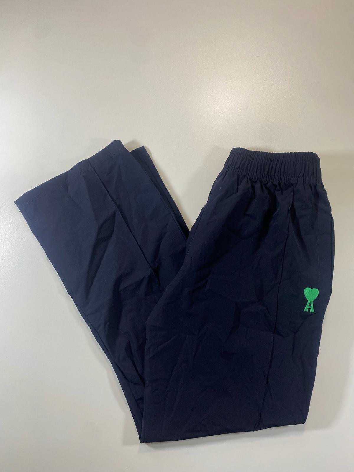 AMI Paris Navy Track Pants with Green Heart Logo