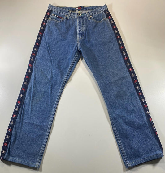 Vintage Tommy Jeans Blue Denim Pants with Star Side Stripes