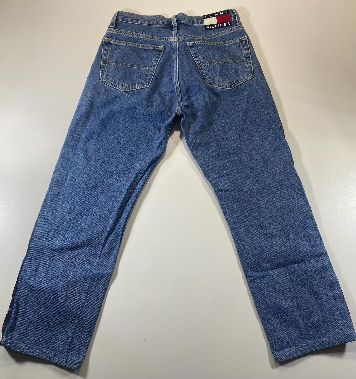 Vintage Tommy Jeans Blue Denim Pants with Star Side Stripes
