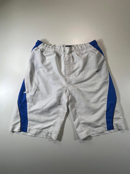 Vintage Nike Men's White and Blue Athletic Shorts Size S