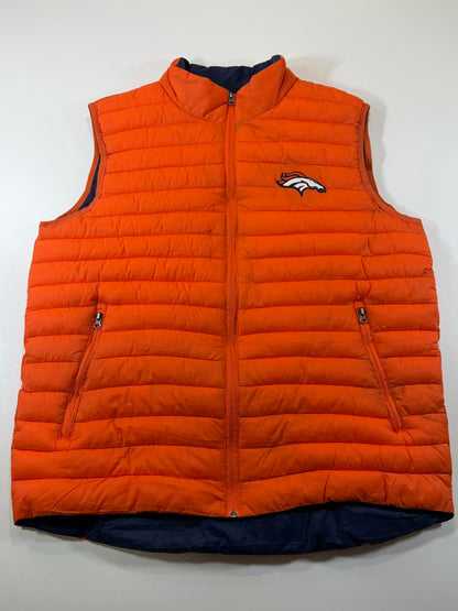 Orange Puffer Vest with Denver Broncos Logo L