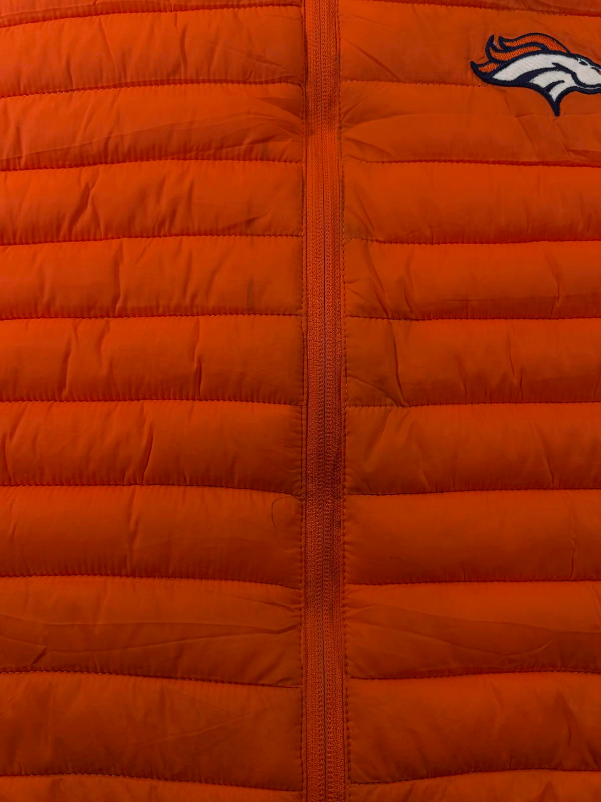 Orange Puffer Vest with Denver Broncos Logo L