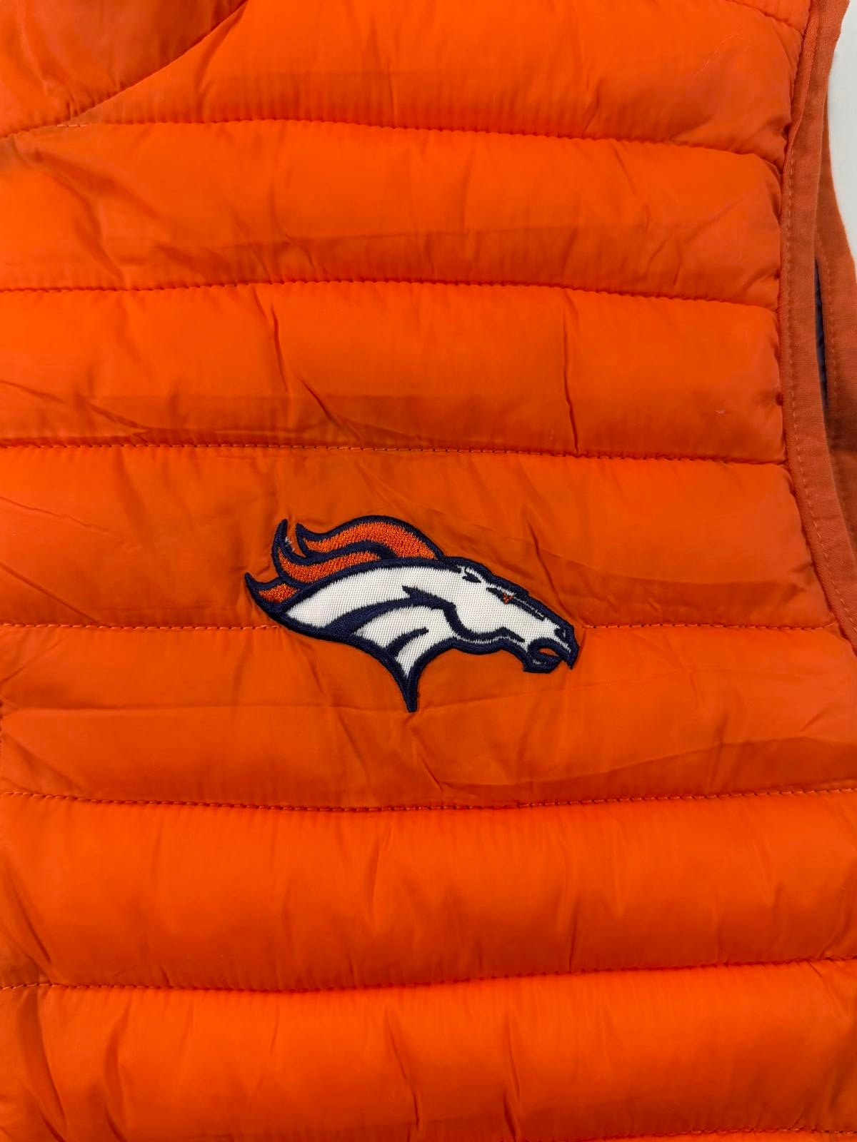 Orange Puffer Vest with Denver Broncos Logo L