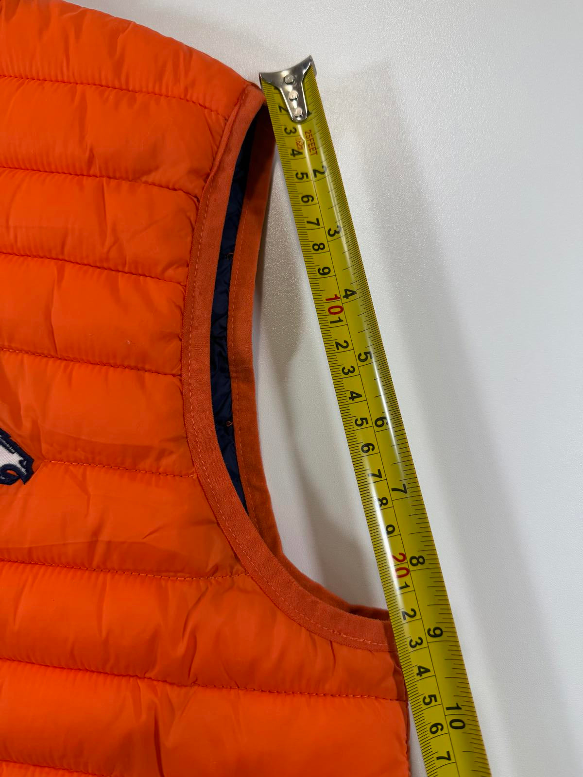 Orange Puffer Vest with Denver Broncos Logo L