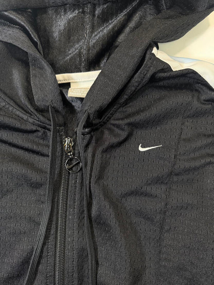 Nike Black Hooded Athletic Jacket with Light Blue and White M