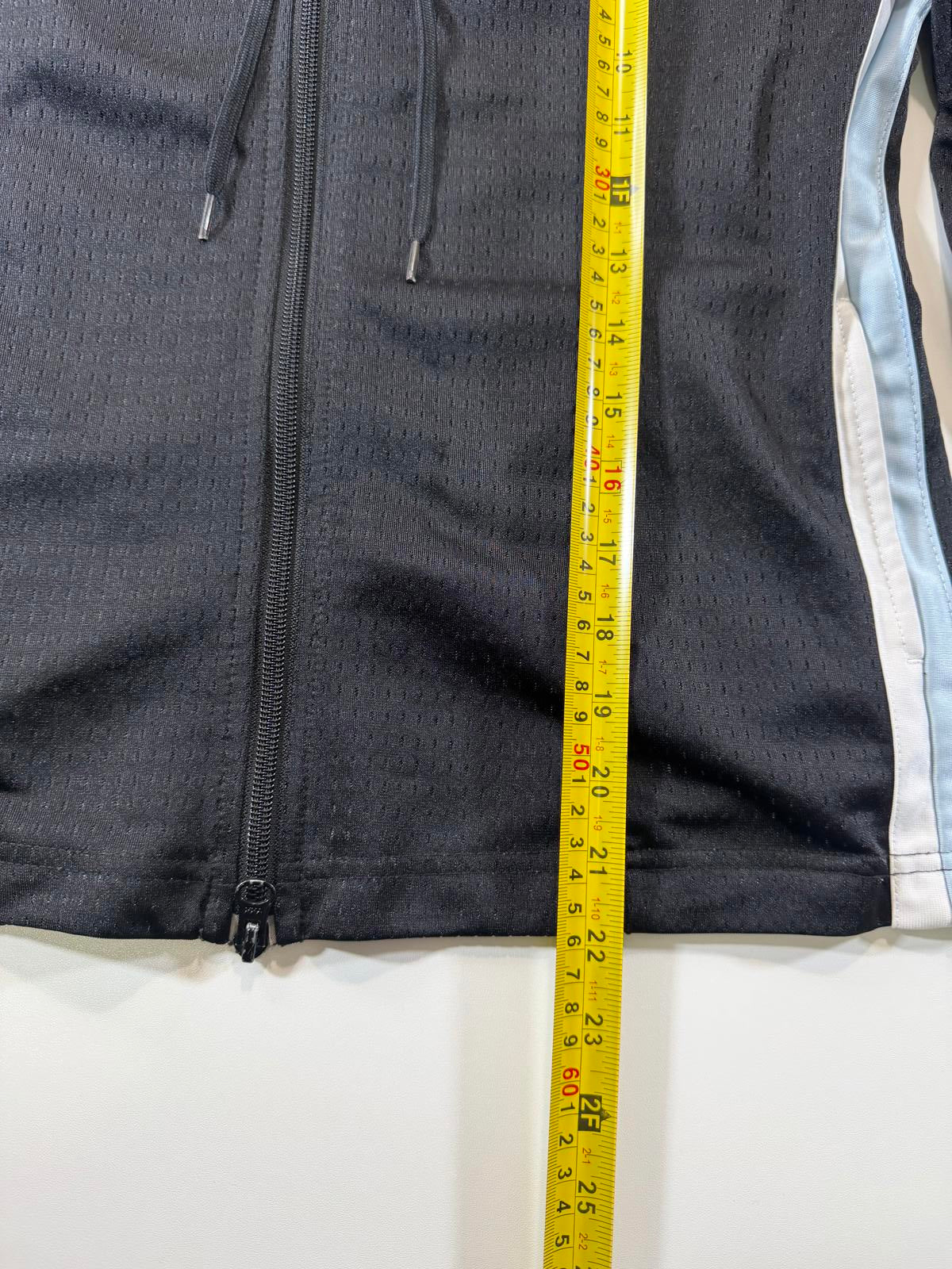 Nike Black Hooded Athletic Jacket with Light Blue and White M