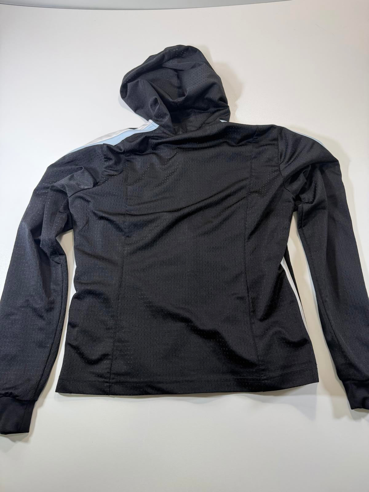Nike Black Hooded Athletic Jacket with Light Blue and White M