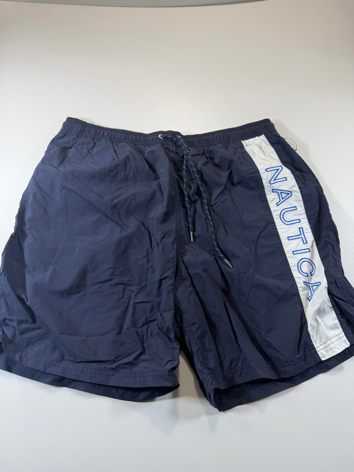 Nautica Men's Navy Blue Swim Shorts with White Side Panel XL