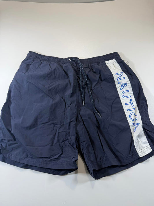 Nautica Men's Navy Blue Swim Shorts with White Side Panel XL