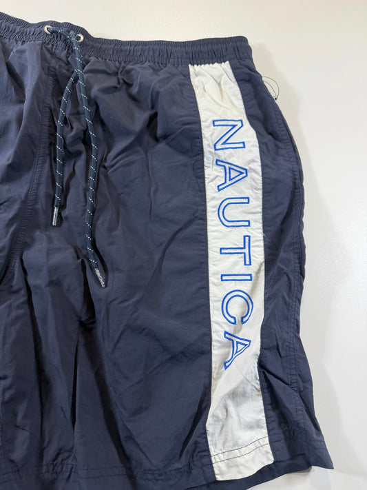 Nautica Men's Navy Blue Swim Shorts with White Side Panel XL