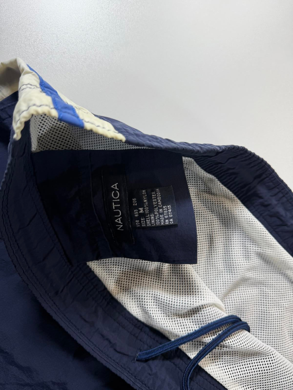 Nautica Men's Navy Blue Swim Shorts with White and Blue M