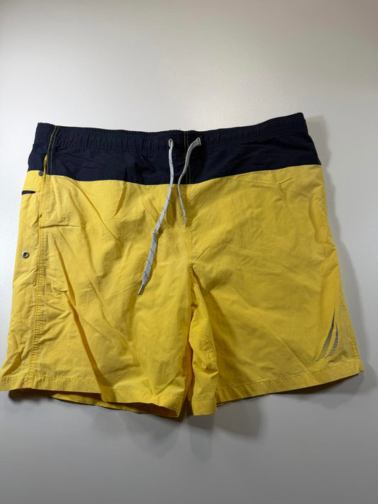 Nautica Men's Yellow and Navy Swim Shorts M
