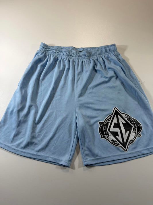 Light Blue Athletic Mesh Shorts with Logo
