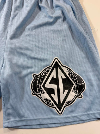 Light Blue Athletic Mesh Shorts with Logo