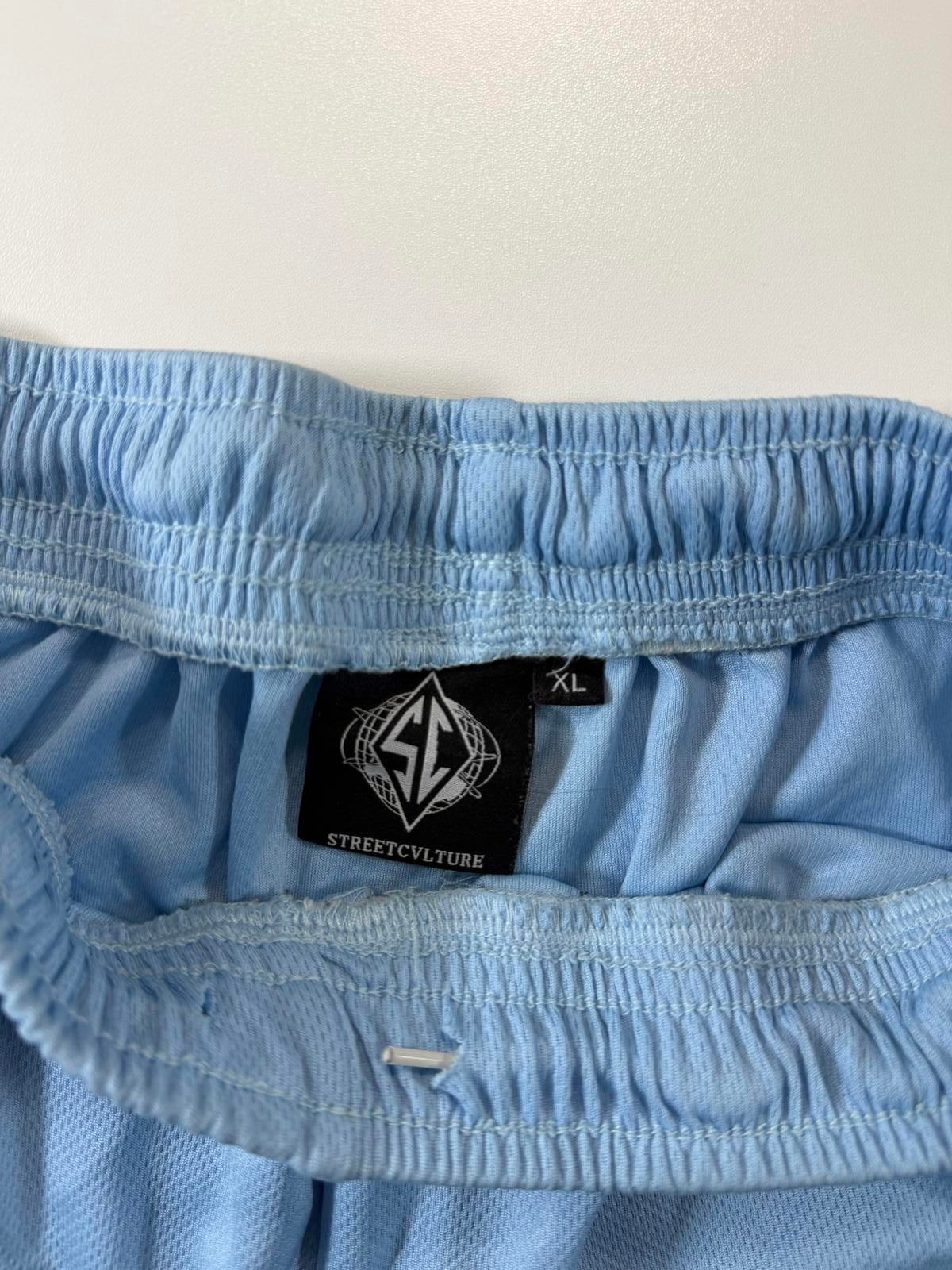 Light Blue Athletic Mesh Shorts with Logo