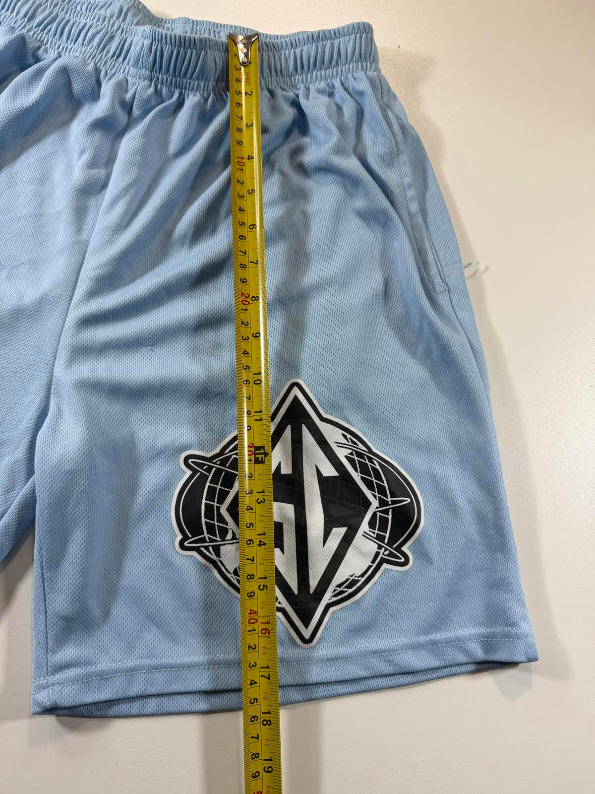 Light Blue Athletic Mesh Shorts with Logo