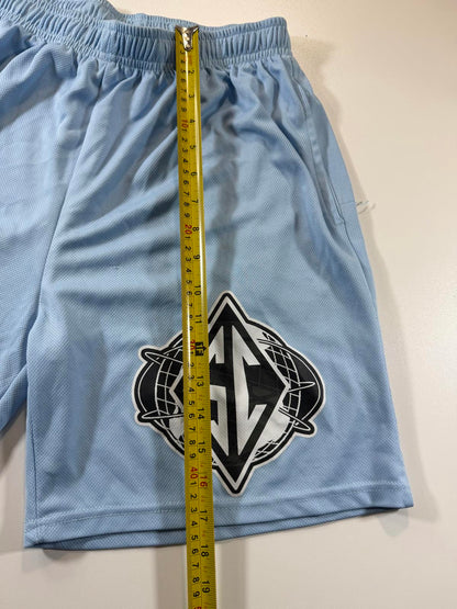 Light Blue Athletic Mesh Shorts with Logo