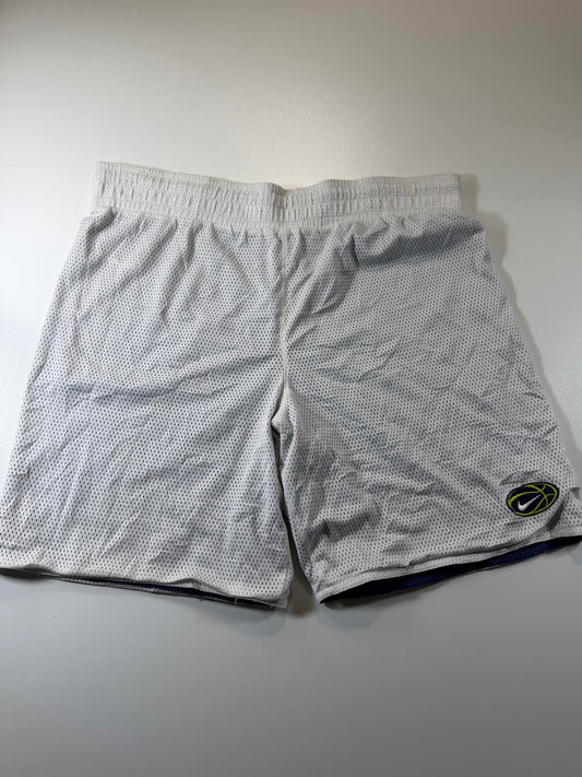 Vintage Nike White Mesh Athletic Shorts with Basketball Logo