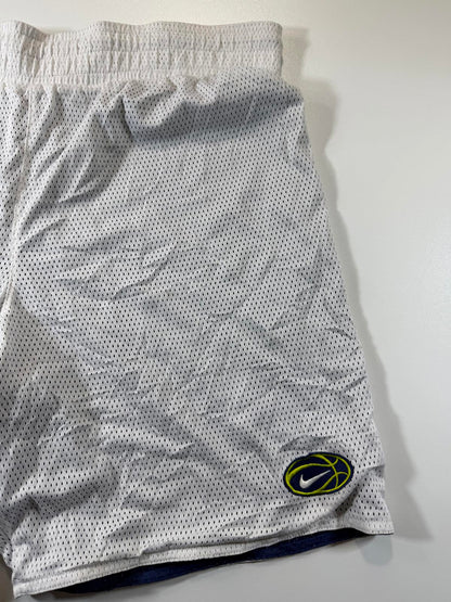 Vintage Nike White Mesh Athletic Shorts with Basketball Logo