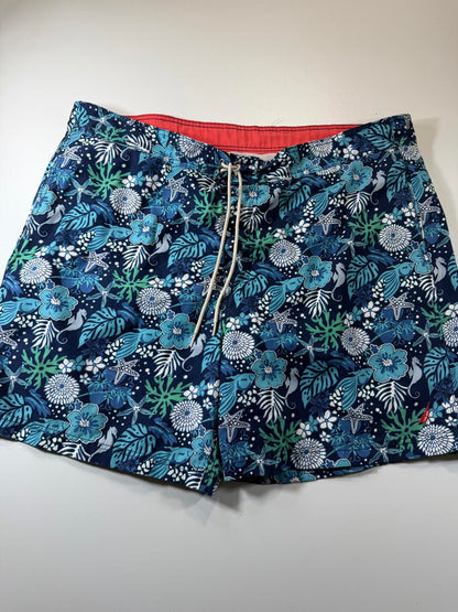 Men's Blue Tropical Print Swim Shorts with Drawstring XXL