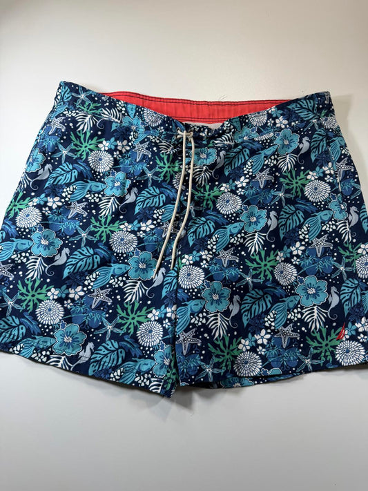 Men's Blue Tropical Print Swim Shorts with Drawstring XXL