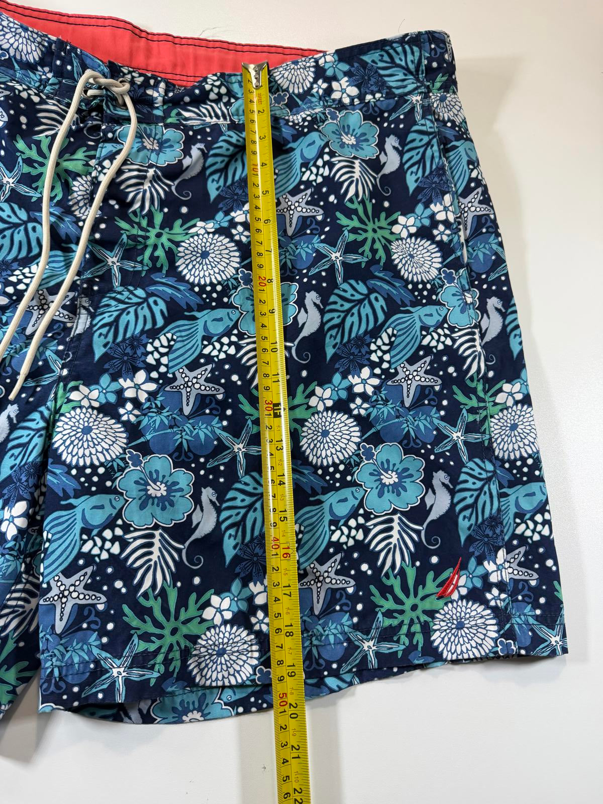 Men's Blue Tropical Print Swim Shorts with Drawstring XXL