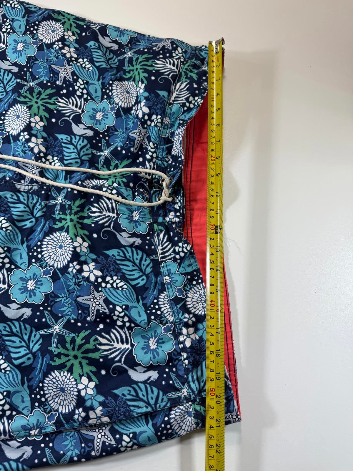 Men's Blue Tropical Print Swim Shorts with Drawstring XXL