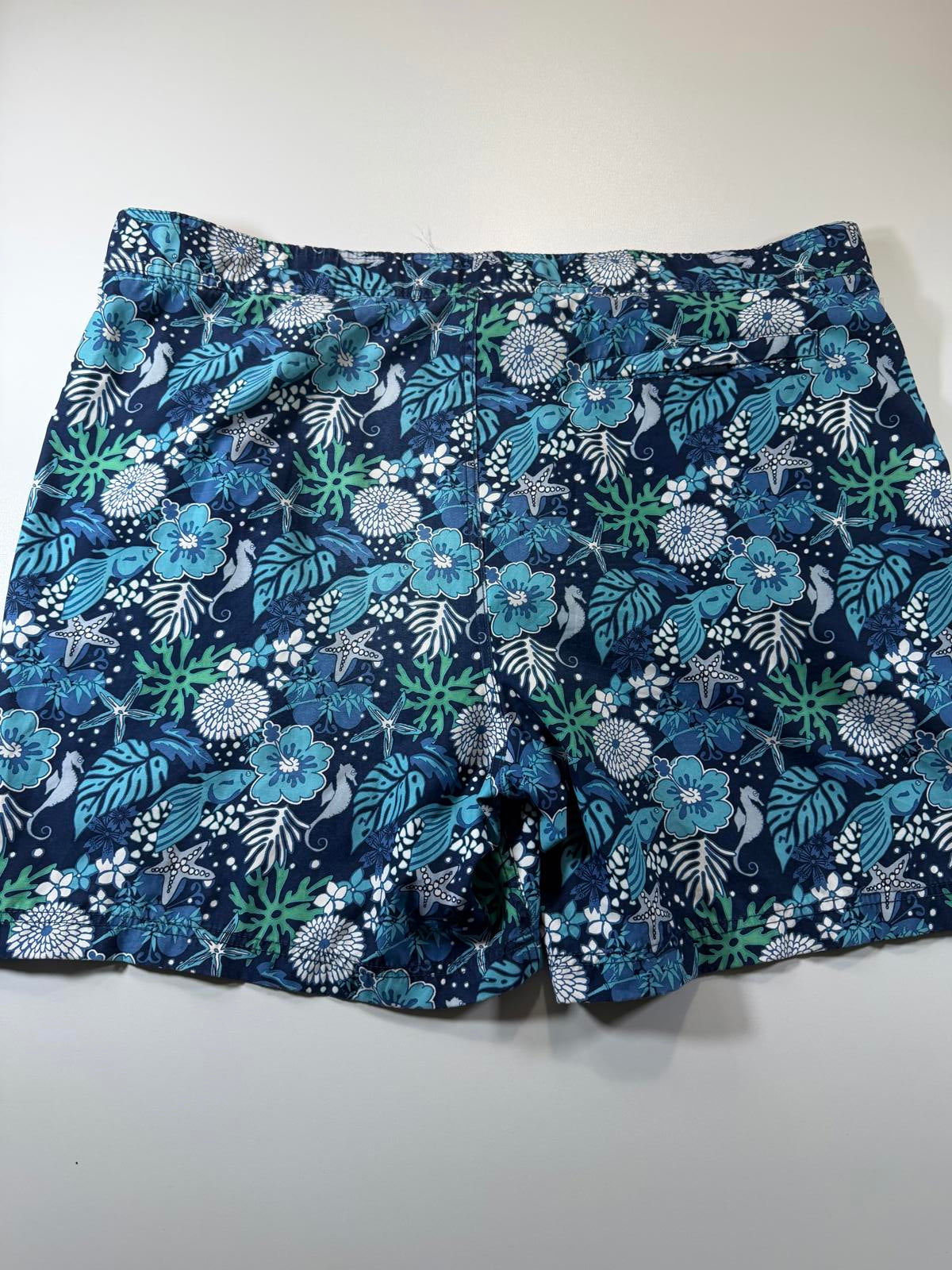Men's Blue Tropical Print Swim Shorts with Drawstring XXL