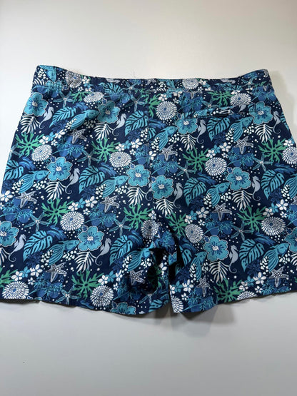 Men's Blue Tropical Print Swim Shorts with Drawstring XXL