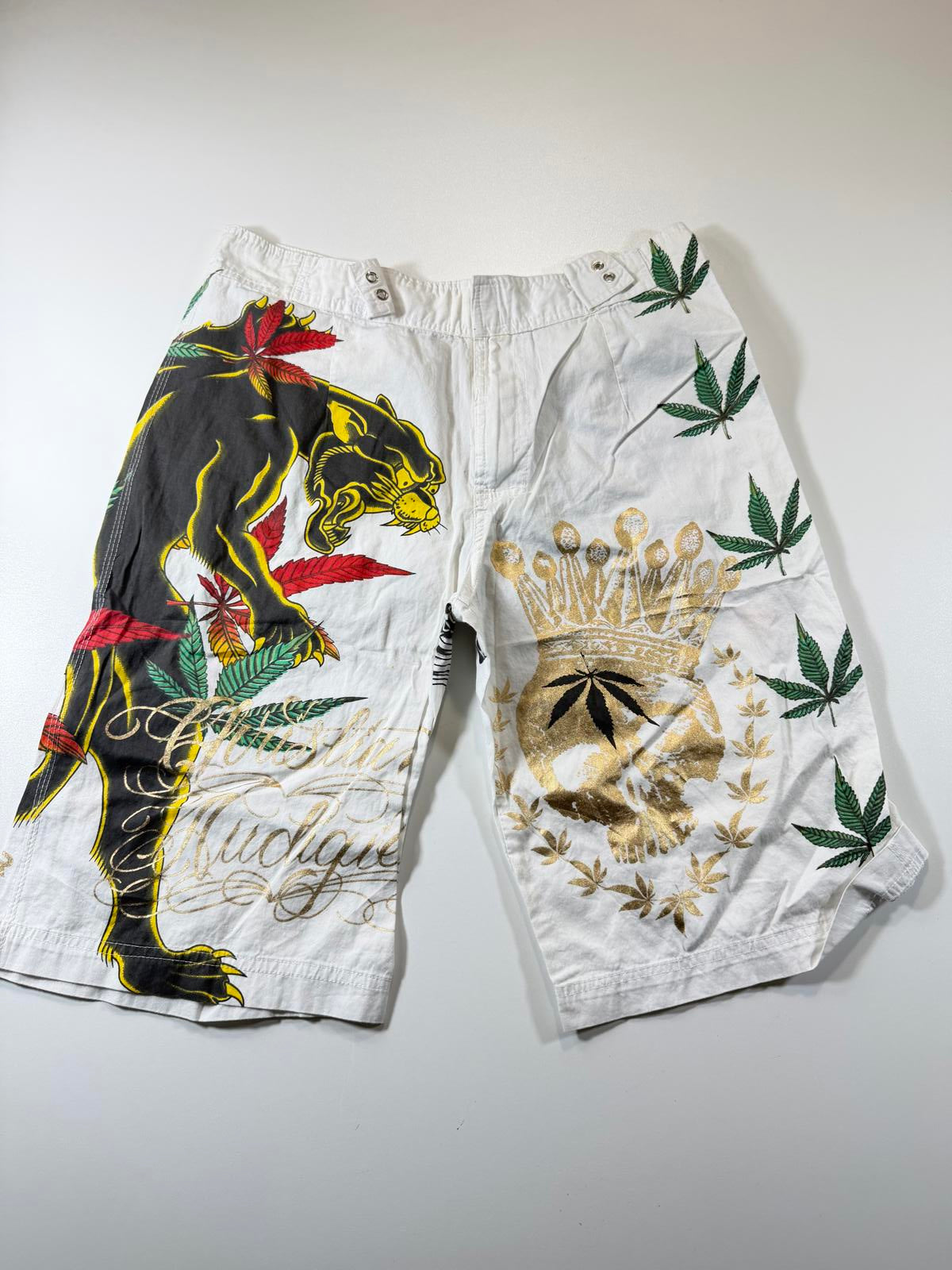 Christian Audigier Knee-Length Shorts Panther and Crown M
