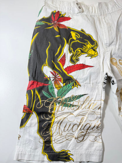 Christian Audigier Knee-Length Shorts Panther and Crown M
