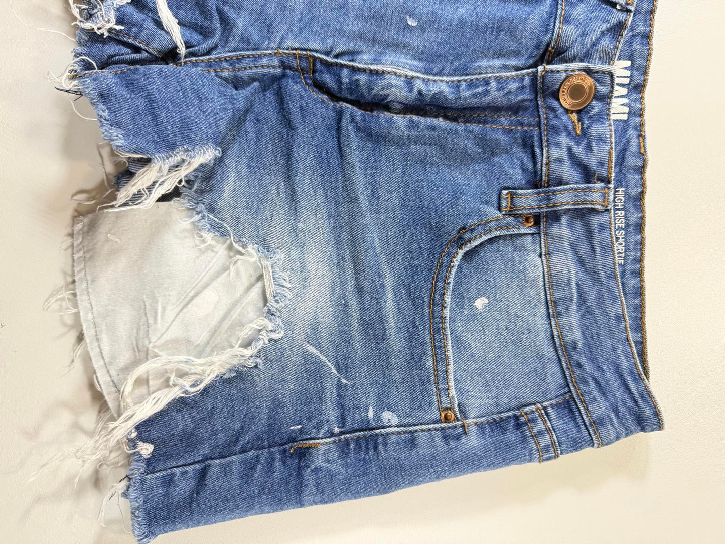 Miami High Rise Distressed Denim Shorts 7