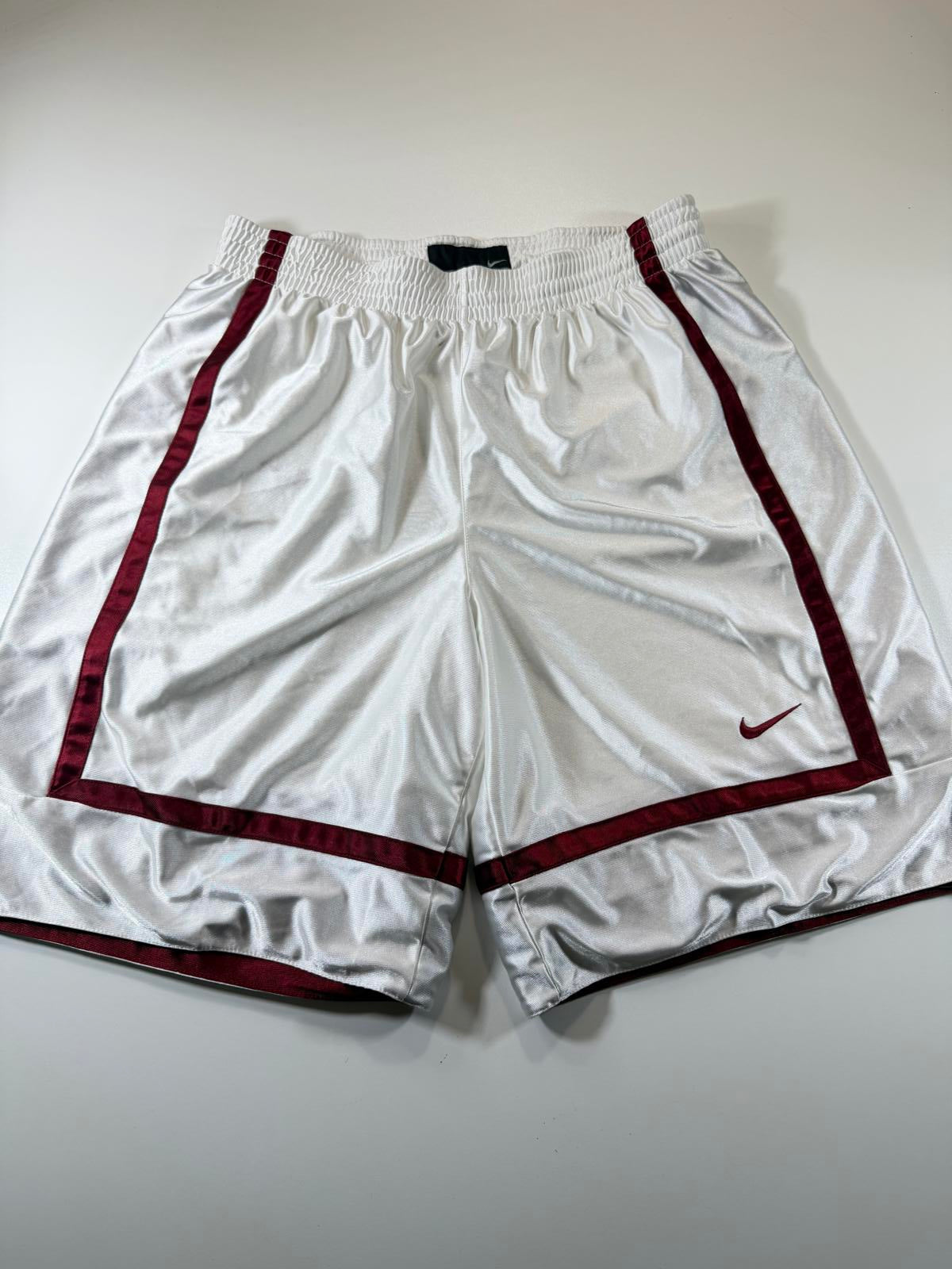 Nike White and Burgundy Athletic Basketball Shorts M