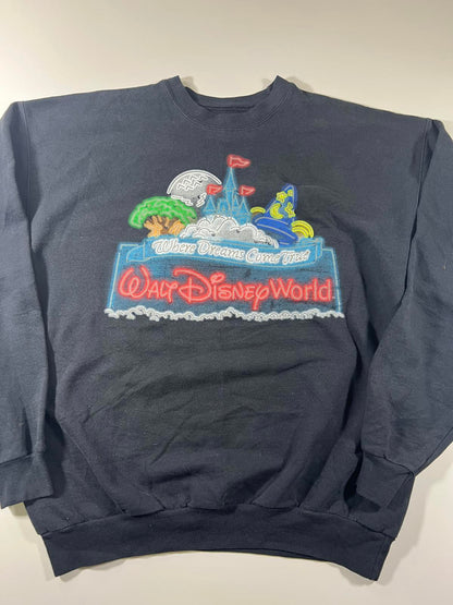Vintage Walt Disney World Black Sweatshirt with Neon Theme