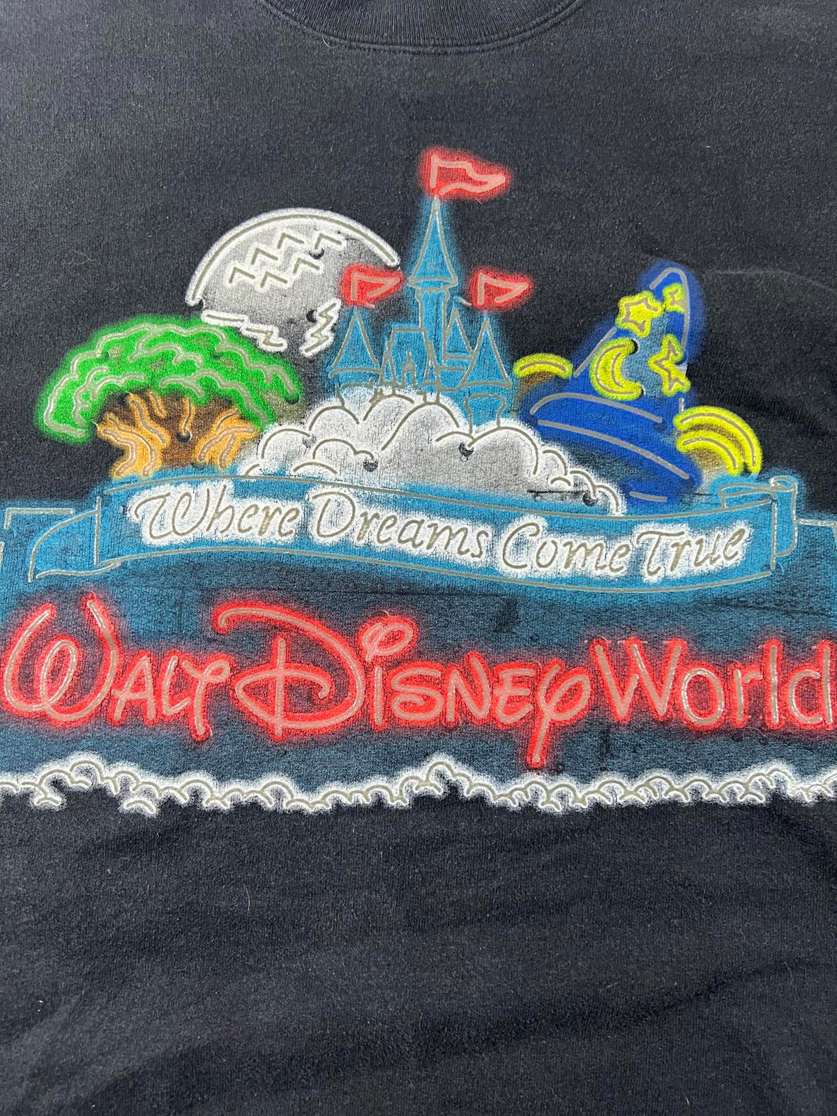 Vintage Walt Disney World Black Sweatshirt with Neon Theme