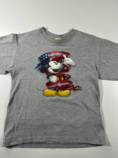 Vintage Mickey Mouse Grey T-Shirt with USA Flag youth large