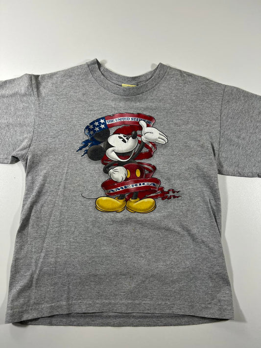 Vintage Mickey Mouse Grey T-Shirt with USA Flag youth large
