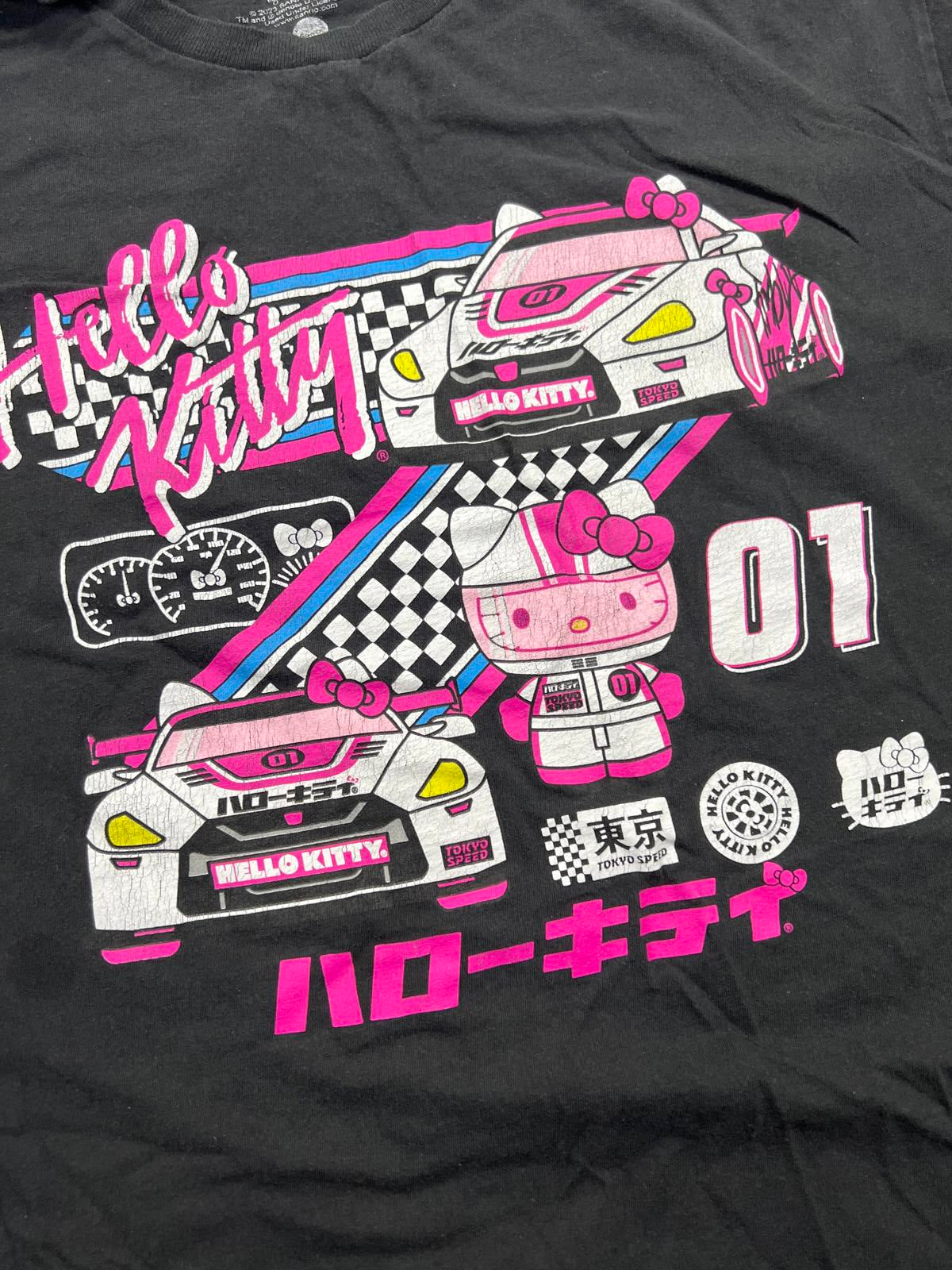 Hello Kitty Racing Graphic T-Shirt XL Black Cotton