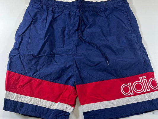 Vintage Adidas Men's Navy Blue Red and White Swim Shorts