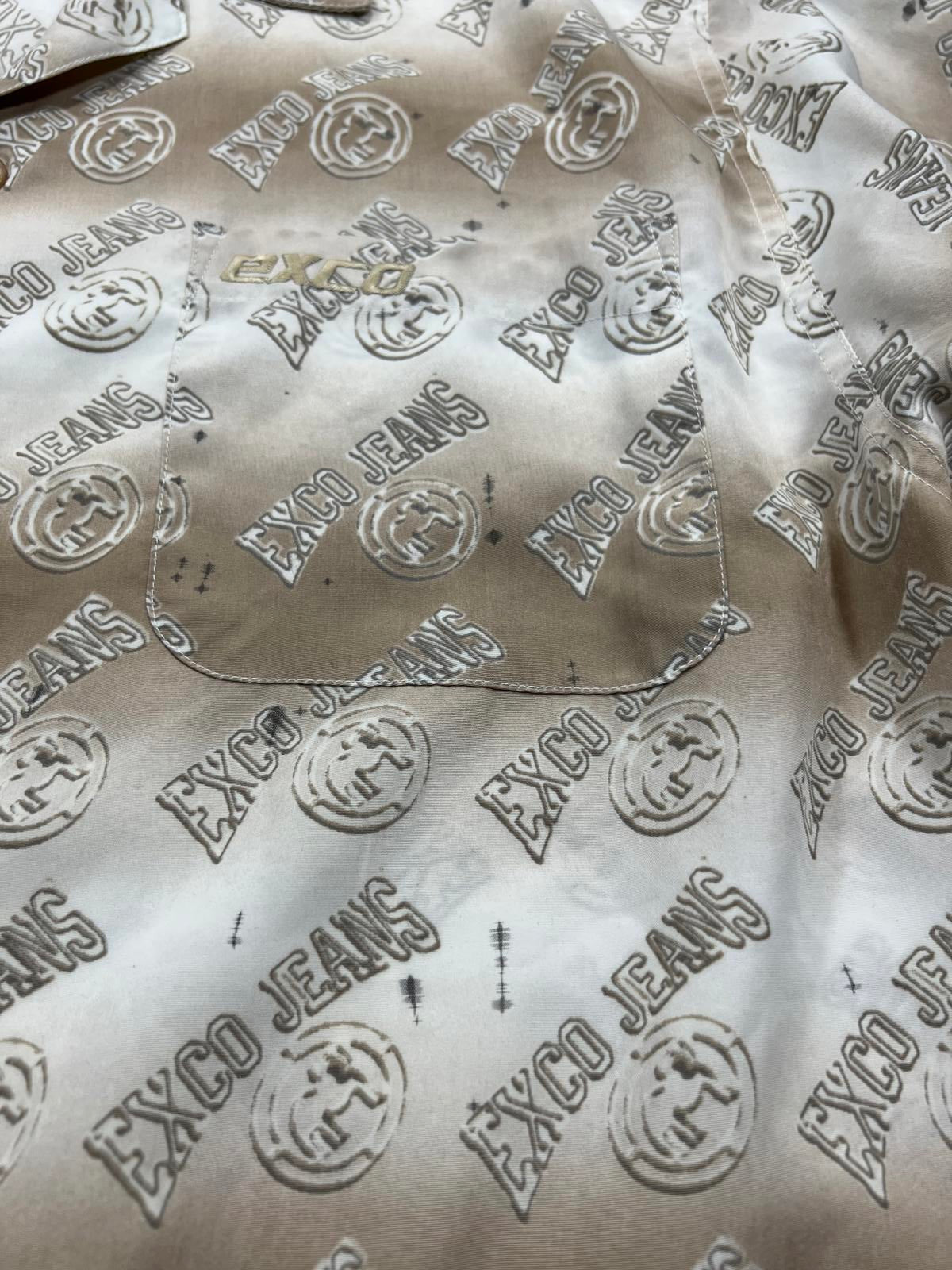 EXCO JEANS Men's Casual Button-Up Shirt Beige Gradient Print