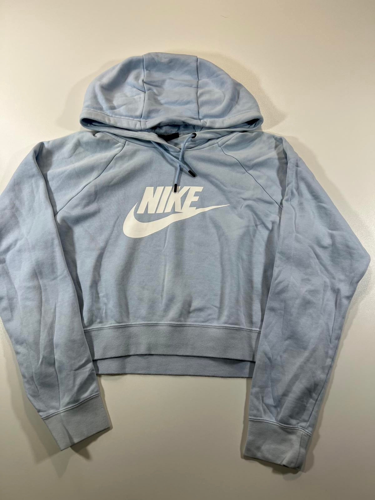 Nike Light Blue Cropped Hoodie Sweatshirt Large Womens
