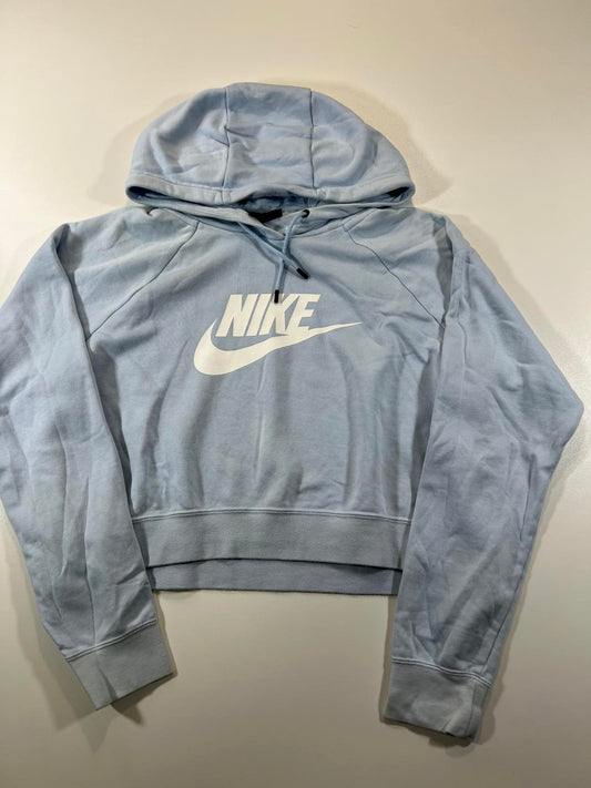 Nike Light Blue Cropped Hoodie Sweatshirt Large Womens