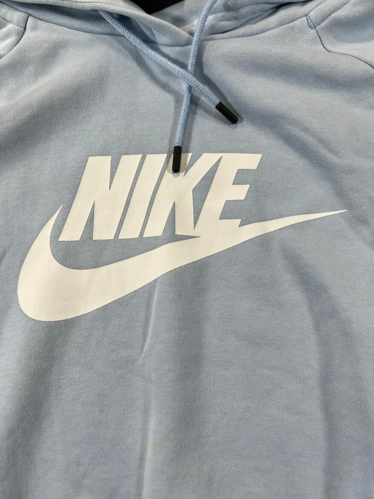 Nike Light Blue Cropped Hoodie Sweatshirt Large Womens