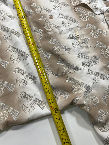 EXCO JEANS Men's Casual Button-Up Shirt Beige Gradient Print