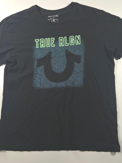True Religion Mens Black Graphic T-Shirt XL